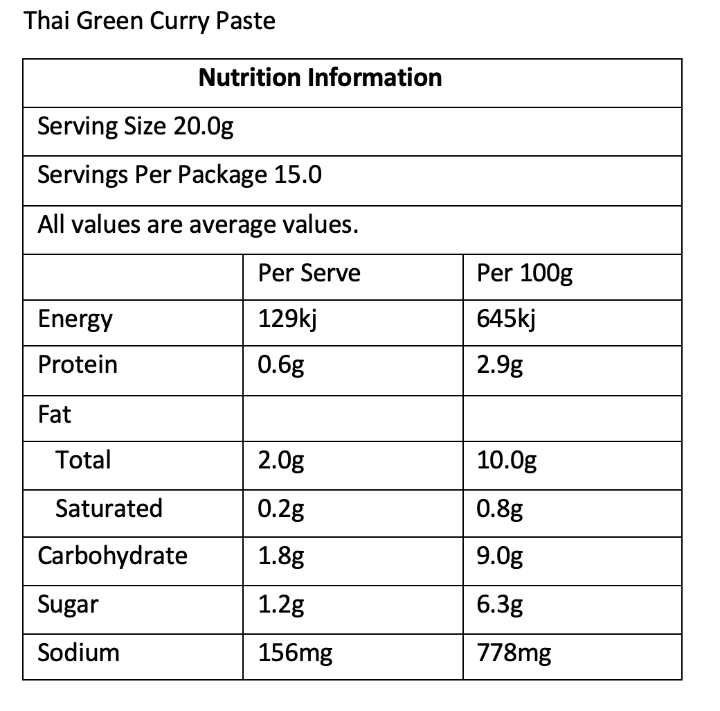 Thai Green Curry Paste - 60g Sachet